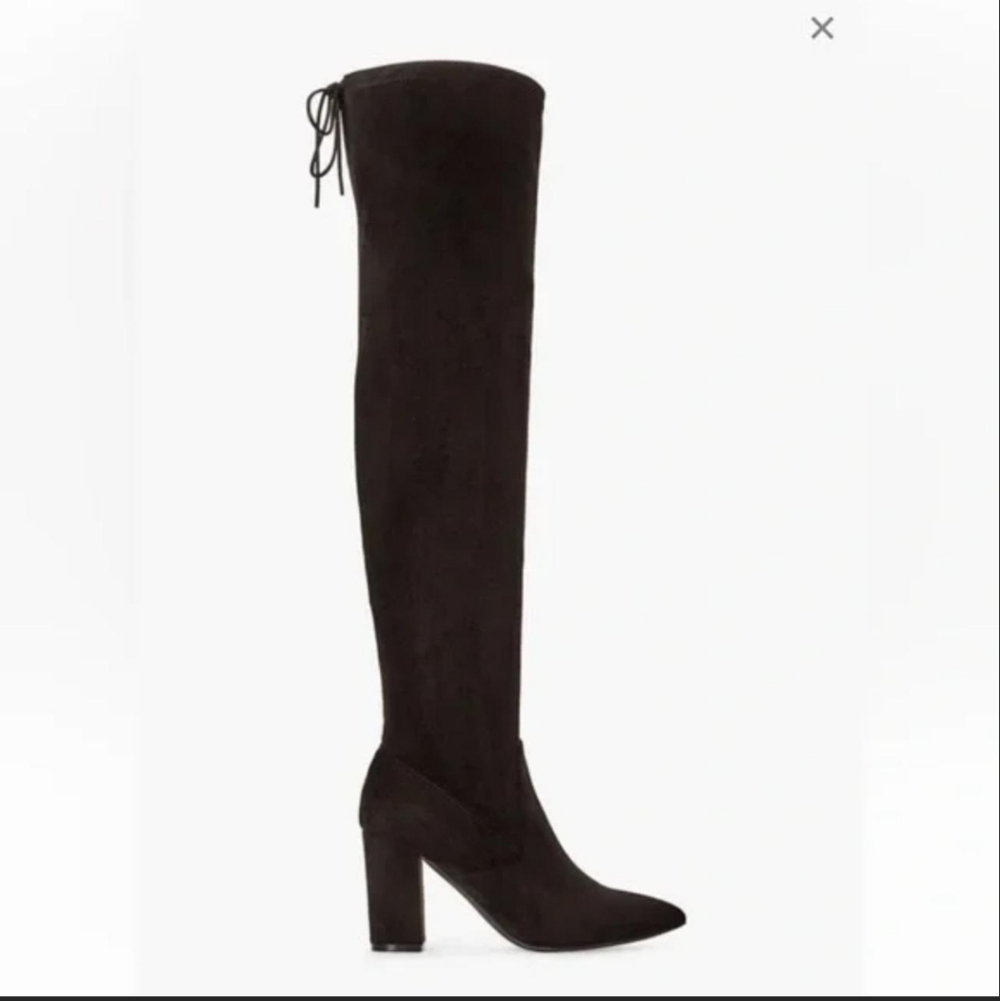 Justfab Aubrianna over the knee high heel boots black faux suede pointed toe 6.5